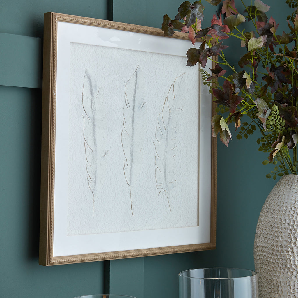 Solli White Feathers Art Mounted In Beaded Frame