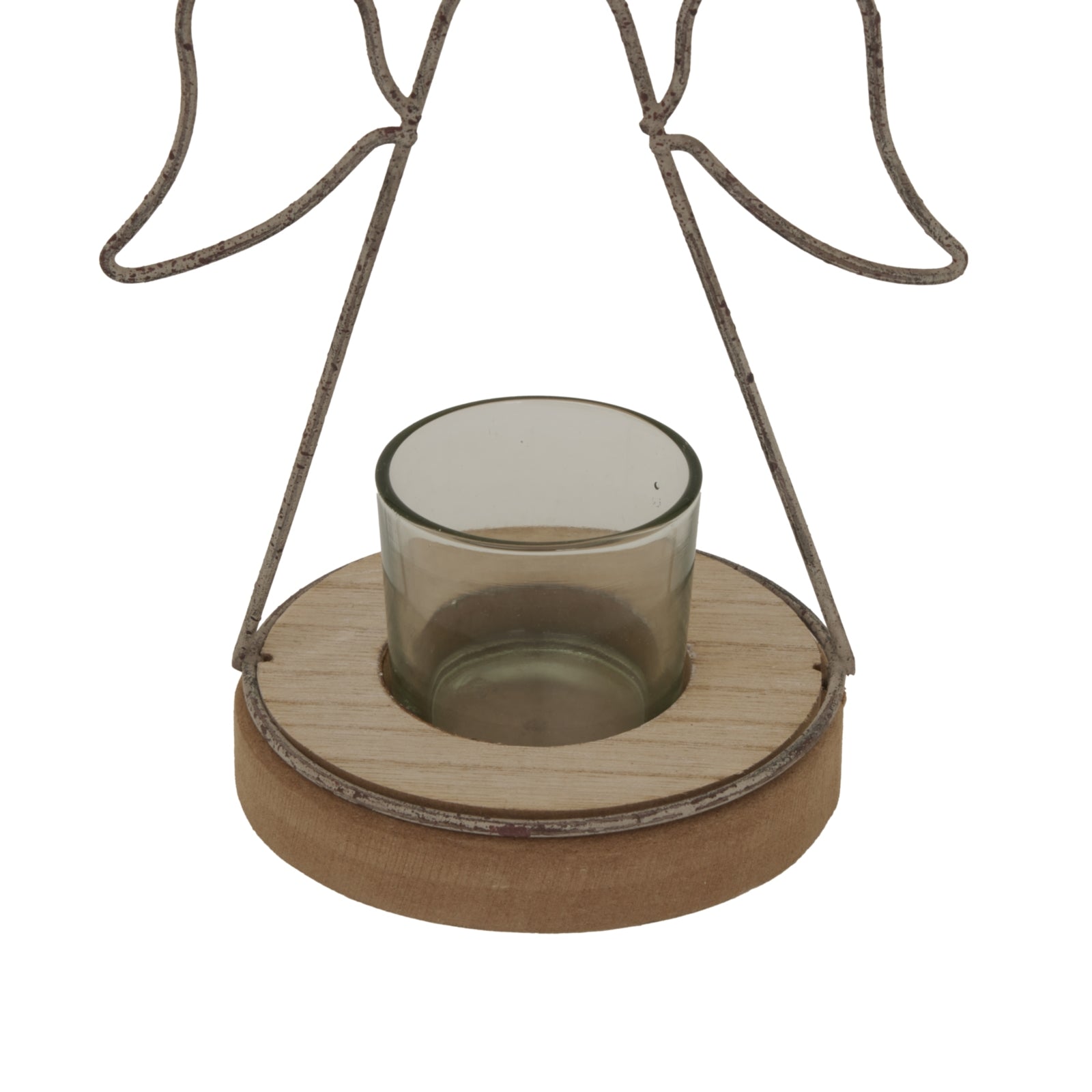 Rustic  Outline Angel Tealight On Stand With Glass Votive