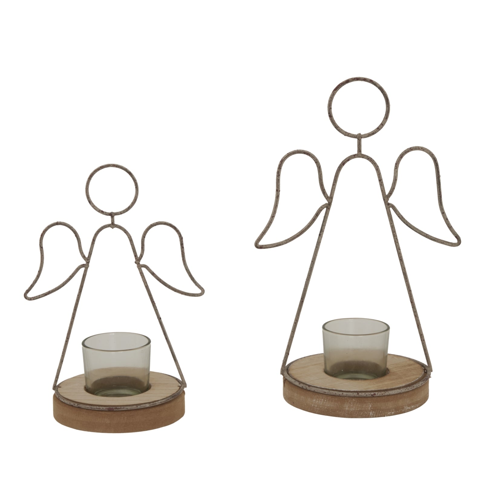 Rustic  Outline Angel Tealight On Stand With Glass Votive