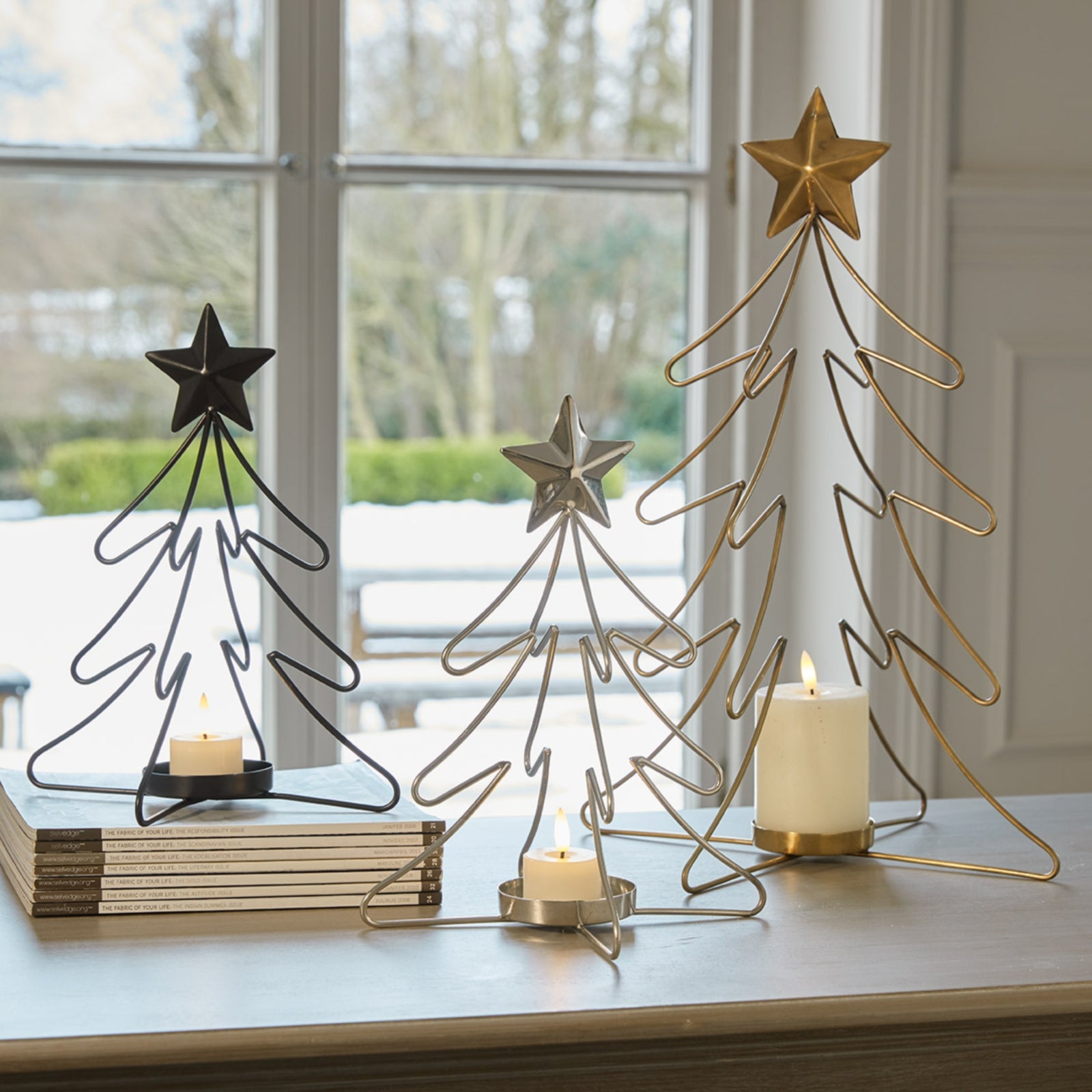 Rustic Outline Tree And Star With Four Glass Votives