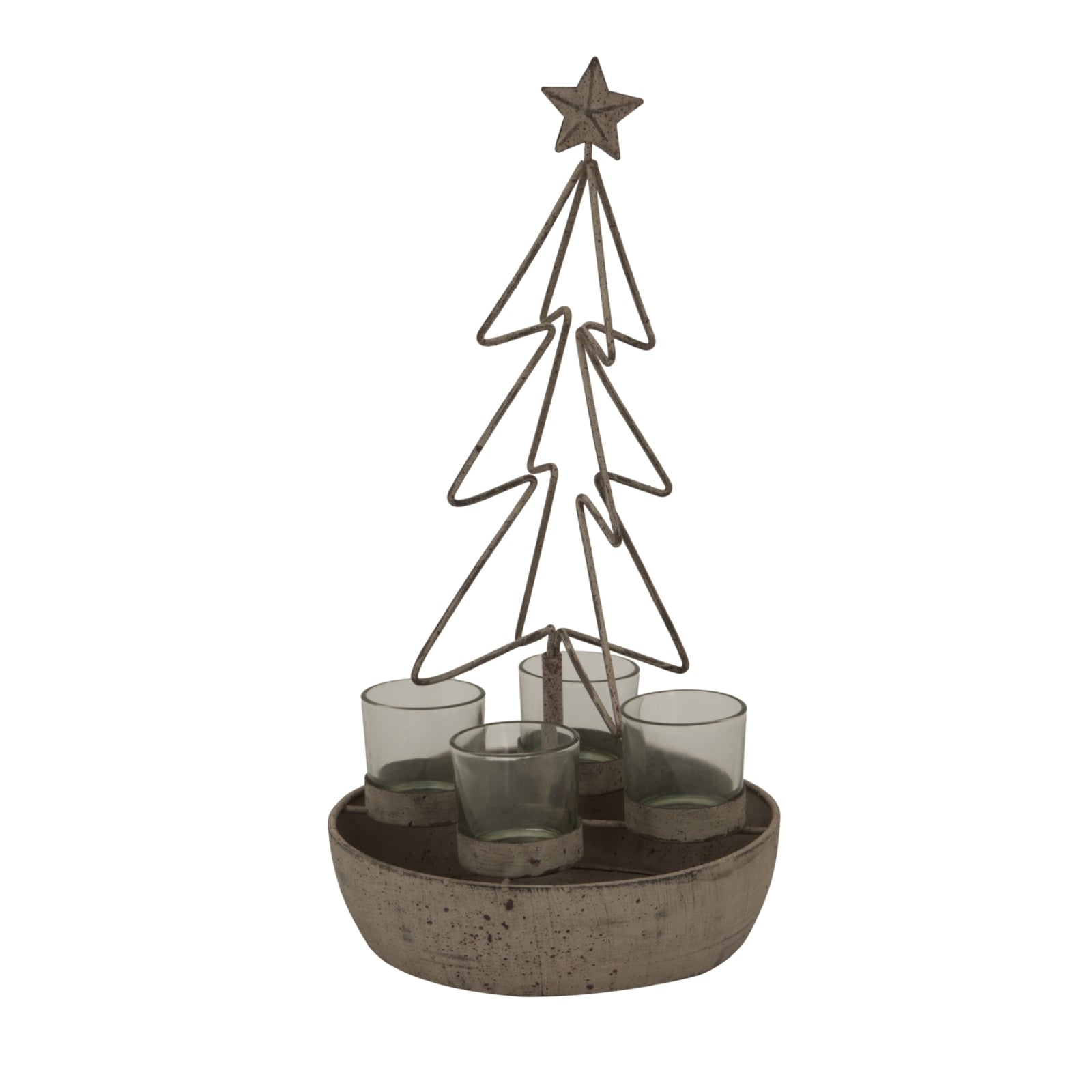 Rustic Outline Tree And Star With Four Glass Votives