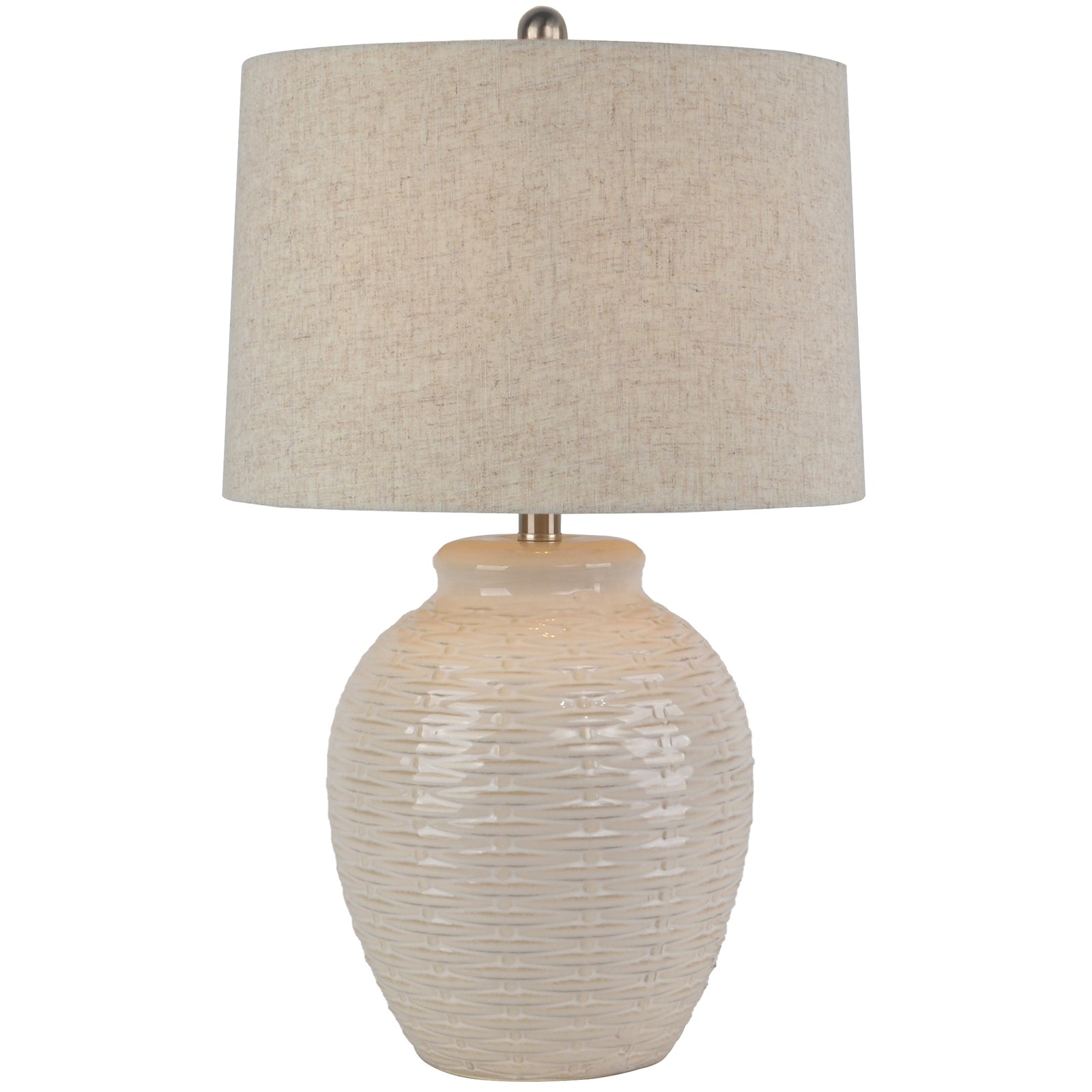 Basketweave Ceramic Table Lamp With Linen Shade