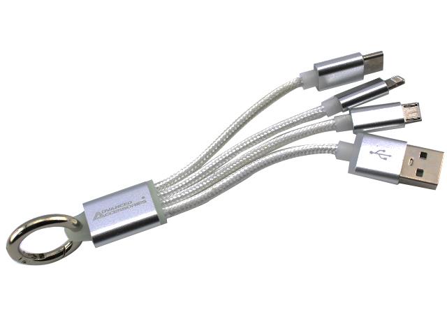 Advanced Accessories 3 in 1 USB Cable 10cm (Lightning/USB-C/Micro)- Silver