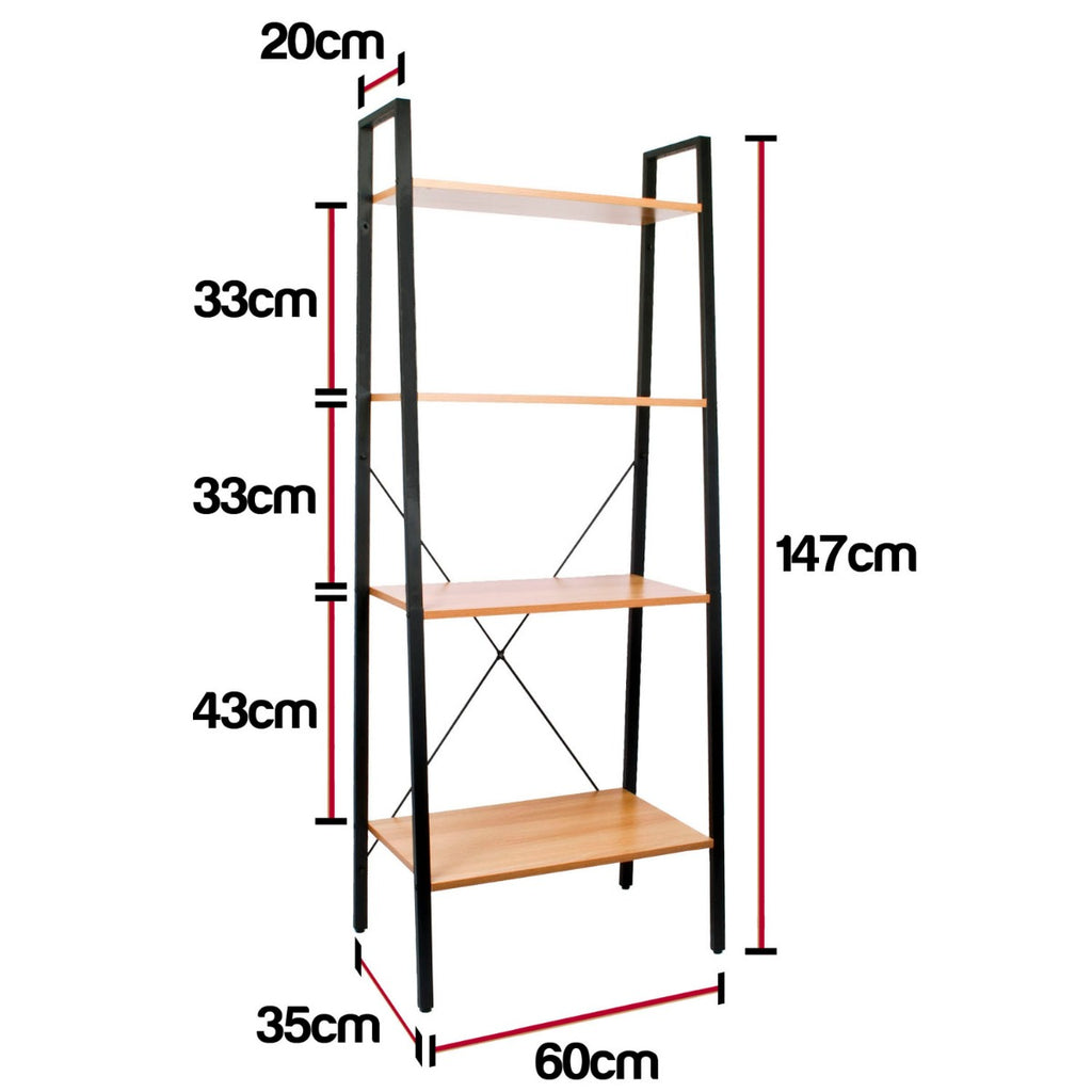 4 Tier Ladder Shelves - Light Oak Finish