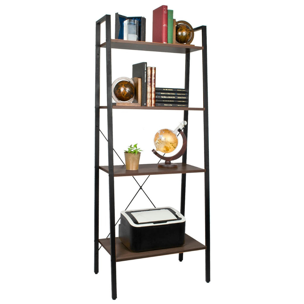 4 Tier Ladder Shelves - Walnut Finish