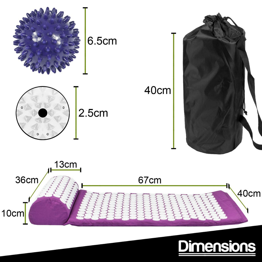 Acupressure Mat, Pillow and Ball Set - Purple