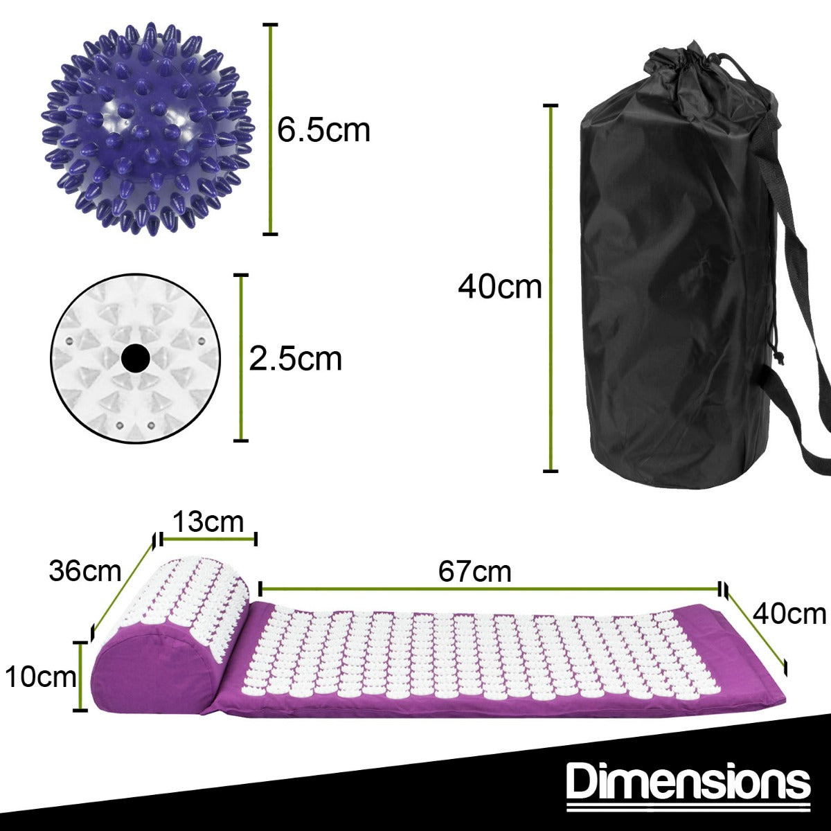 Acupressure Mat, Pillow and Ball Set - Purple