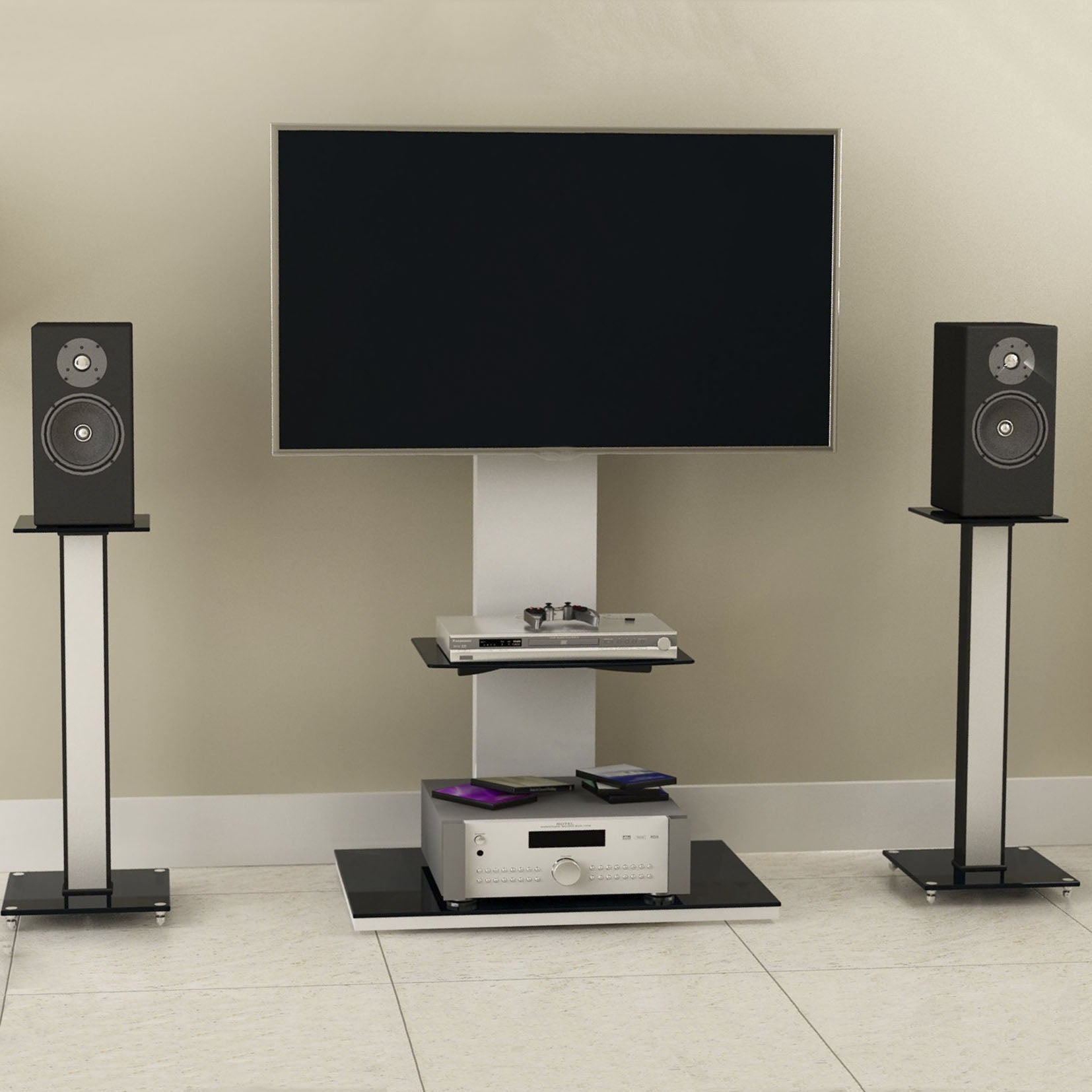 2x Black Glass Speaker Stands